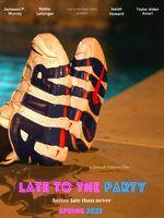 A pair of soaked Nike Air shoes are hanging at the ledge of a pool. The shoes are in sharp focus and the background of the pool is softly blurred into the dim evening mood lighting. The film title is positioned at the bottom of the poster against the puddle of water from the shoes.