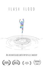 A minimalist drawing of a multi-coloured person jumping. Below them is a ripple in water spreading out.