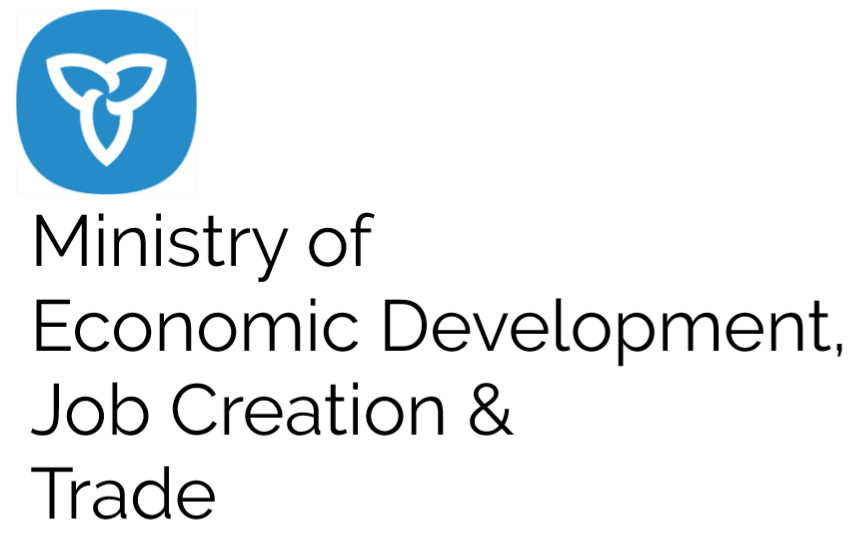 A logo with a stylized trillium reading Ministry of Economic Development, Job Creation, and Trade.